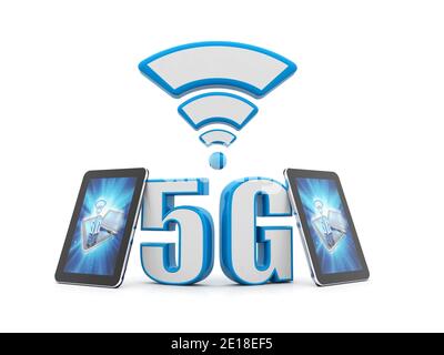 5G Network Internet Konzept Hintergrund, 5. Generation des Internets, 5G-Netz Wireless mit High-Speed-Internet-Verbindung Hintergrund. 3d-Rendering Stockfoto