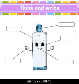 Zahnpasta. Denken und schreiben. Körperteil. Wörter lernen. Arbeitsblatt zum Bildungswesen. Aktivitätsseite für die Studie Englisch. Isolierte Vektordarstellung. Cartoon st Stock Vektor
