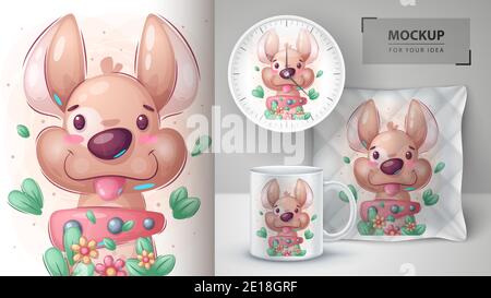 Niedlicher Hund in der Blume - Poster und Merchandising Stock Vektor
