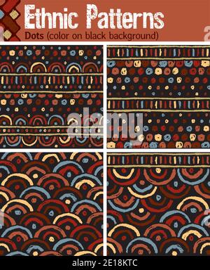 4 nahtlose Muster für Illustrator im Tribal-Stil, aus handgezeichneten Zeichnungen. Stock Vektor