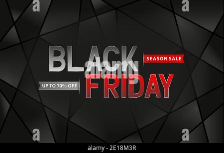 Black Friday Sale einfarbig und rot, Saison Sale auf dunklem Hintergrund mit Band rot und silber. Black Friday Zeichen für Werbung, Promotion Stock Vektor