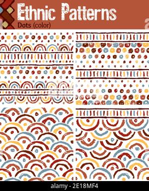 4 nahtlose Muster für Illustrator im Tribal-Stil, aus handgezeichneten Zeichnungen. Stock Vektor