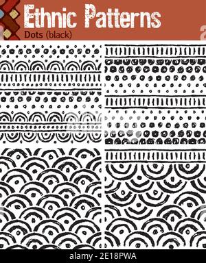 4 nahtlose Muster für Illustrator im Tribal-Stil, aus handgezeichneten Zeichnungen. Stock Vektor