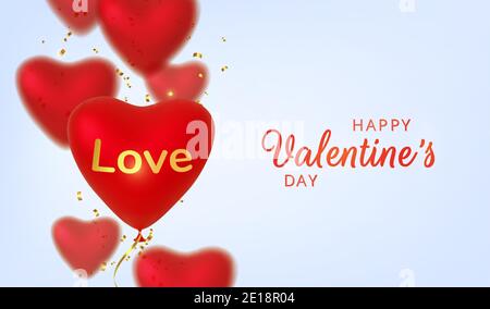 Grußkarte zum Valentinstag. Realistische 3d rote Luftballons Herzen auf rosa Hintergrund. Liebe und Hochzeit. Vorlage für Produkte, Webbanner und Prospekte Stock Vektor
