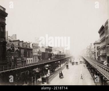 Vintage 19. Jahrhundert Foto - El Train oder Hochbahn, Manhattan New York, USA Stockfoto