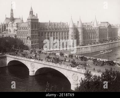 Vintage 19. Jahrhundert Fotografie - Pont au Change, Paris, Frankreich. Die Pont au Change ist eine Brücke über die seine in Paris, Frankreich. Die Brücke befindet sich an der Grenze zwischen dem ersten und vierten Arrondissement. Sie verbindet die Île de la Cité vom Justizpalast und der Conciergerie mit dem rechten Ufer am Place du Châtelet. Stockfoto