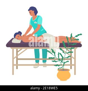 Rehabilitationszentrum. Rückenmassage Therapie, flache Vektor-Illustration. Physiotherapie Behandlung von Verletzten. Stock Vektor