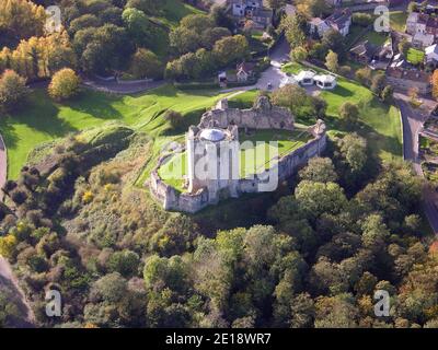 Luftaufnahme von Conisbrough Castle, bei Doncaster, South Yorkshire Stockfoto