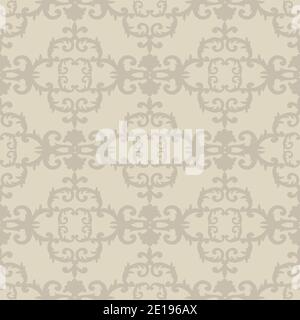 Nahtloses Ornamentmuster im Barockstil aus Damast. Handgezeichneter beiger Texturhintergrund. Zeitgemäßer und Retro-Design-Druck für Stoff, Textil, Wandpa Stockfoto