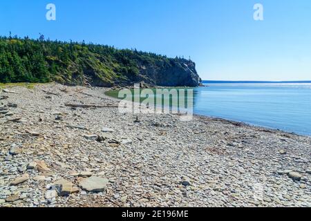 Blick auf Pebble Beach, Cape Enrage, New Brunswick, Kanada Stockfoto