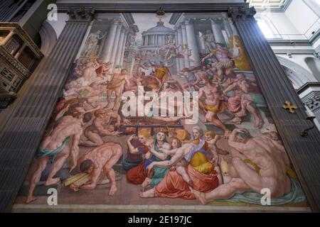 Italien, Toskana: Florenz (Firenze auf Italienisch). Fresko mit Darstellung des Martyriums von San Lorenzo von Bronzino in der Basilica di San Lorenzo (Basilika S. Stockfoto