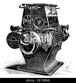 Industrielle elektrische Mühle, Modell 1894. Illustration des 19. Jahrhunderts. Deutschland. Weißer Hintergrund. Stockfoto