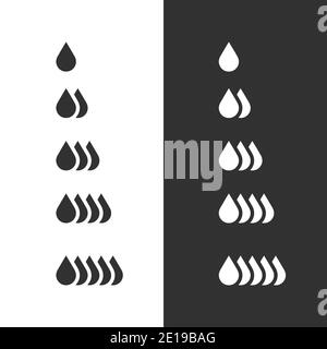 Vektor-Drop-Set für Infografik-Level, Öl oder Wassertropfen. Absorption Icon Tropfen, weibliche Pads absorbieren Schicht und Menstruations Tampons Leck. Stock-Vektor Stock Vektor