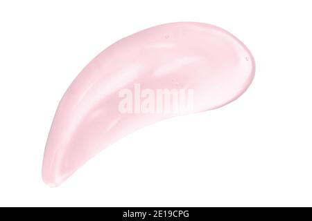 Händedesinfektionsmittel, antibakterielles Gel, rosa Reiniger verschmieren Farbtupfen auf weißem Hintergrund. Serum, flüssige Creme Textur. Hygiene, Hautpflege Stockfoto