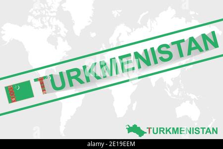 Turkmenistan Karte Flagge und Text Illustration, auf Weltkarte Stock Vektor
