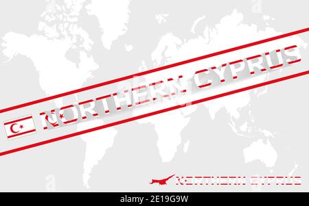 Nordzypern Karte Flagge und Text Illustration, auf Weltkarte Stock Vektor