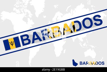 Barbados Karte Flagge und Text Illustration, auf Weltkarte Stock Vektor