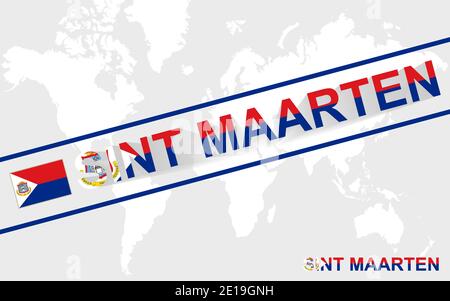 Sint Maarten Karte Flagge und Text Illustration, auf Weltkarte Stock Vektor