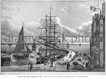 Leith Pier und Hafen, Edinburgh, Vintage Illustration von 1880 nach einer Originalzeichnung von 1798 Stockfoto