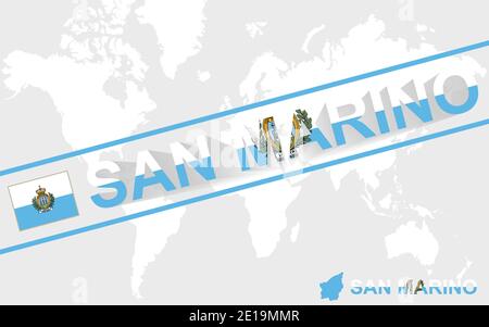 San Marino Karte Flagge und Text Illustration, auf Weltkarte Stock Vektor