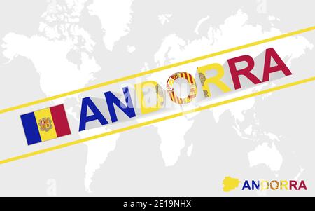 Andorra Karte Flagge und Text Illustration, auf Weltkarte Stock Vektor