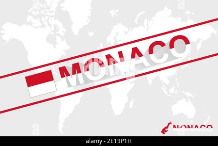 Monaco Karte Flagge und Text Illustration, auf Weltkarte Stock Vektor