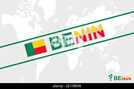 Benin Karte Flagge und Text Illustration, auf Weltkarte Stock Vektor