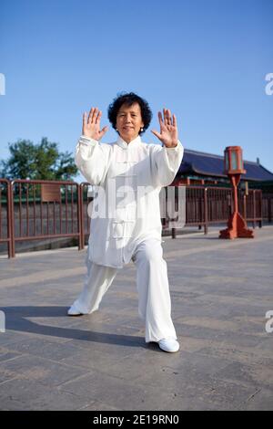 Alte Leute, die Tai Chi im Park hoch spielen Hochwertige Fotos Stockfoto