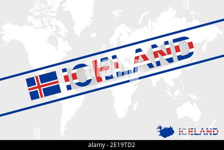 Island Karte Flagge und Text Illustration, auf Weltkarte Stock Vektor