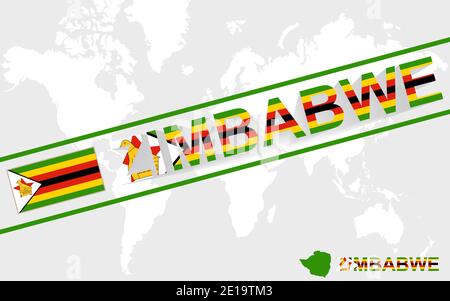 Simbabwe Karte Flagge und Text Illustration, auf Weltkarte Stock Vektor