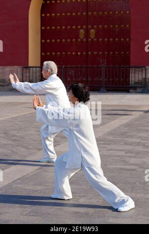 Zwei alte Leute spielen Tai Chi im Park hoch Hochwertige Fotos Stockfoto