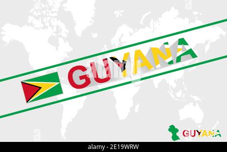 Guyana Karte Flagge und Text Illustration, auf Weltkarte Stock Vektor