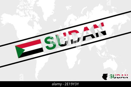 Sudan Karte Flagge und Text Illustration, auf Weltkarte Stock Vektor