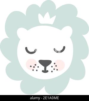 König der Löwen handgezeichnete Illustration Vektor in Doodle-Stil. Niedlicher Löwenkopf. Kinder, Baby-Design für Karten, Poster, Kinderzimmer Wandkunst, Kleidung Stock Vektor