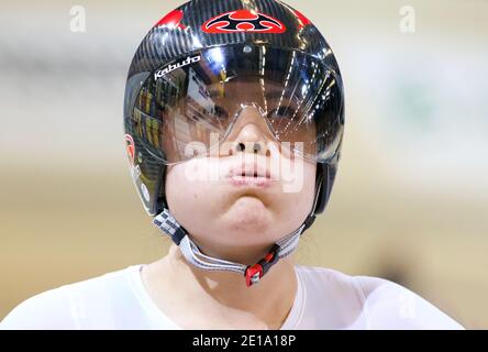 Yuka Kobayashi aus Japan während der UCI-Bahn-Weltmeisterschaften 2018 in Apeldoorn (Niederlande). Stockfoto