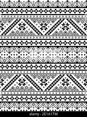 Ukrainische, belarussische retro Volkskunst Vektor nahtlose Muster, monochromen Kreuzstich Ornament durch traditionelle Stickerei Vyschywanka inpired Stock Vektor