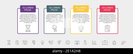 Vektor-Infografik-Rechtecke mit 4 Schritten. Quadratische Vorlage kann für Diagramm, Web, Präsentationen, Flussdiagramm, Infograph, Chronik, Inhalt Stock Vektor