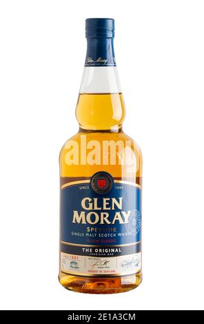 Glen Morray Whisky Flasche isoliert auf weißem Hintergrund Stockfoto