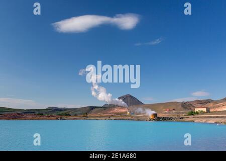 Bjarnarflag Erdwärmekraftwerk/Bjarnarflagsvirkjun, in der Nähe von landsvirkjun Námafjall Berg Betrieben im Gebiet des Mývatn, Island Stockfoto