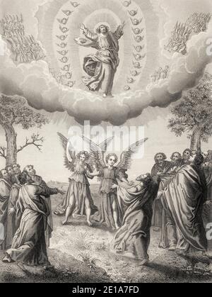 Die Himmelfahrt Jesu, Auferstehung Jesu, Neues Testament, Stahlstich 1853, digital restauriert Stockfoto