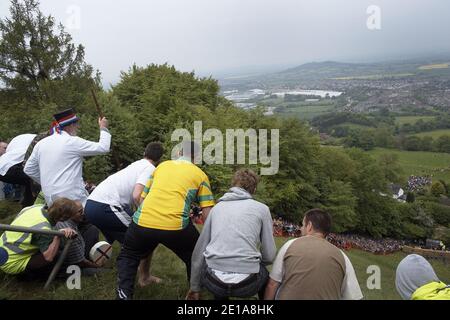 Cheese Rolling Festival in Coopers Hill, Gloucestershire, England, Vereinigtes Königreich, Stockfoto