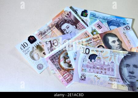 Bargeld, Geld, Papiergeld Pfund Sterling sowohl englische und schottische Noten, Großbritannien, Briten Stockfoto