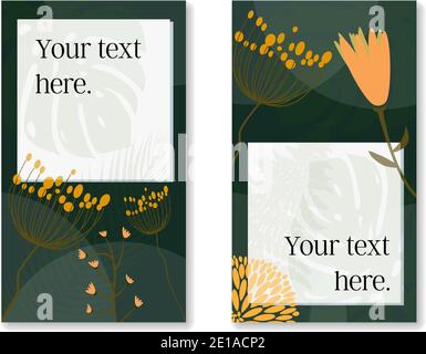 Mehrseitige Vorlagen für florale und botanische Layouts mit Platz für Textvektoren. Stock Vektor