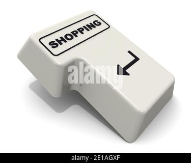 Einkaufen. Die Eingabetaste mit Text. Computer Enter-Taste mit schwarzem Text SHOPPING isoliert auf weißem Hintergrund. 3D-Illustration Stockfoto