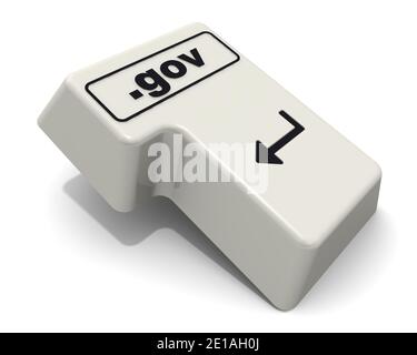 Eine Eingabetaste der Tastatur mit der Bezeichnung Domänenname .gov. Computer Enter-Taste der Tastatur mit schwarzem Text .gov (Government Domain Name) Stockfoto