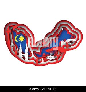 Vektor Malaysia in Papierkunst Stil Stock Vektor