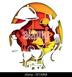Vector Restaurant im Papierkunststil Stock Vektor
