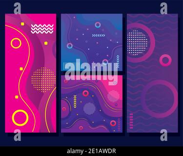 Set Farben memphis abstrakte Hintergründe Stock Vektor