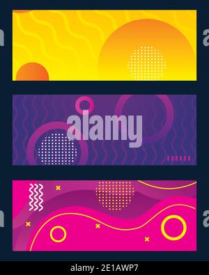 Drei Set Farben memphis abstrakte Hintergründe Stock Vektor