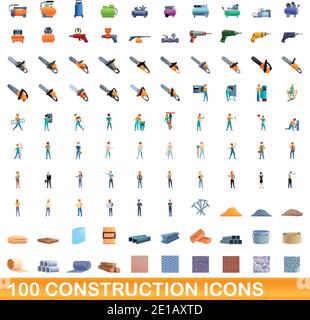 100 bau Symbole gesetzt. Cartoon Illustration von 100 Bau Symbole Vektor auf weißem Hintergrund einstellen Stock Vektor